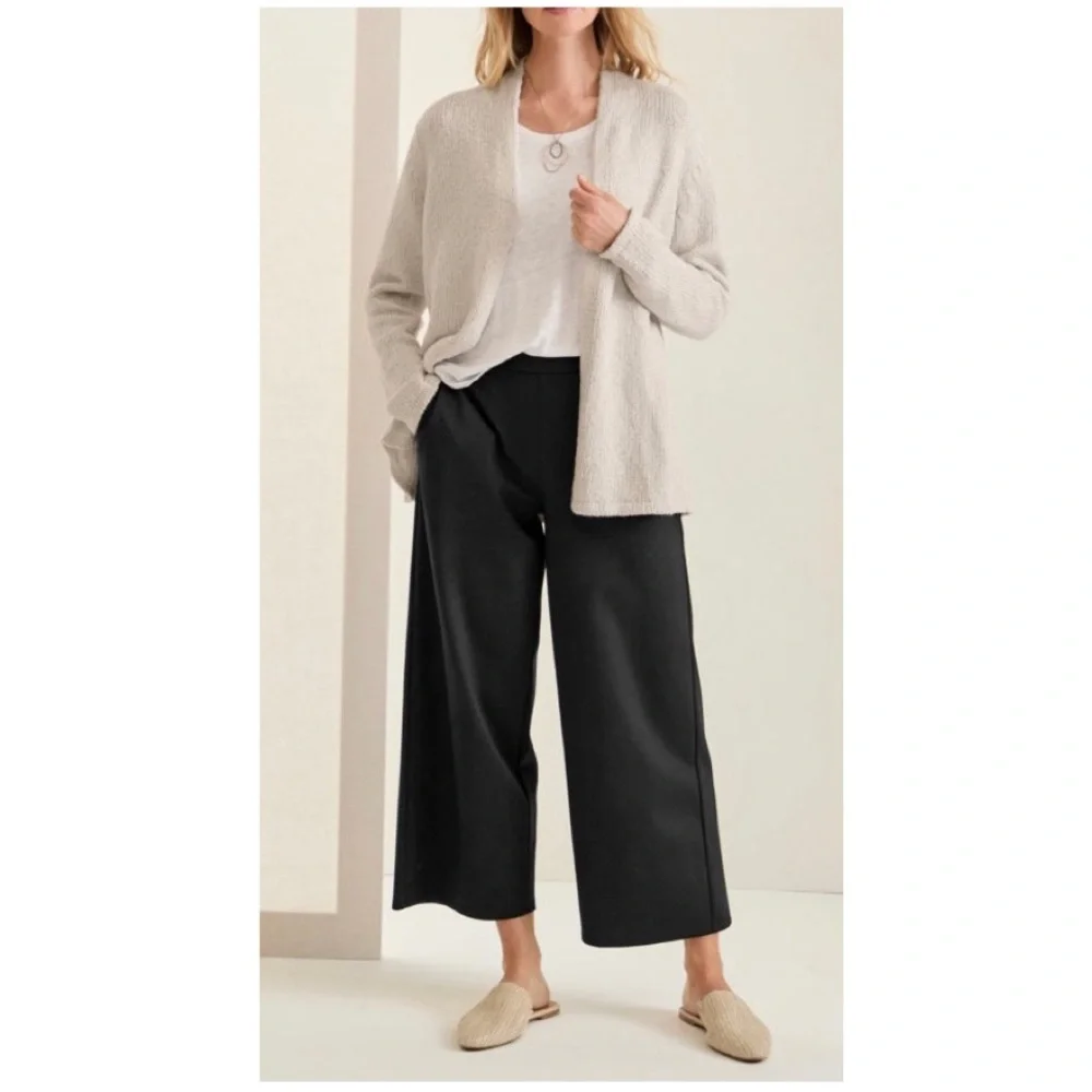Eileen Fisher Black Flat Front High-Rise Wide Leg Ankle Crop Linen Pants Small - Picture 7 of 16